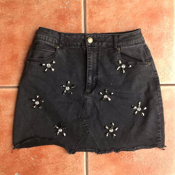 Gianni Bini Dresses & Skirts - 3/$15 Embellished Black Denim Mini Skirt Jean Sz M
